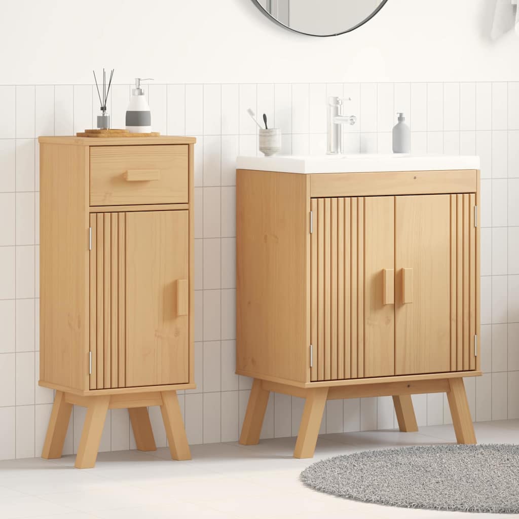 Badezimmermöbel Set Braun Kiefer Massivholz 2-teilig