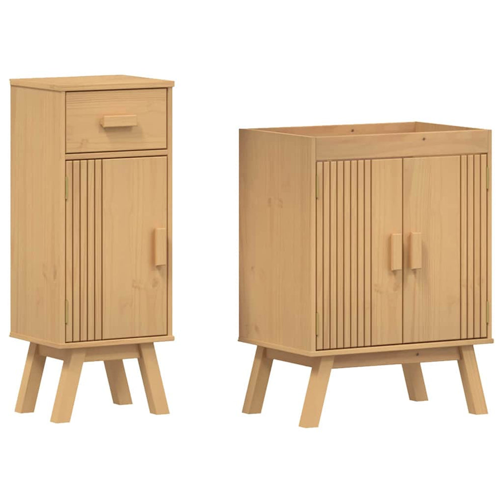 Badezimmermöbel Set Braun Kiefer Massivholz 2-teilig