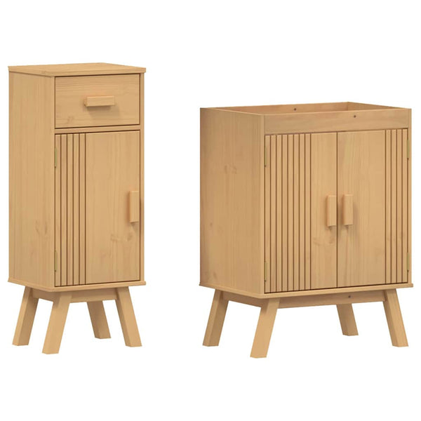 Badezimmermöbel Set Braun Kiefer Massivholz 2-teilig