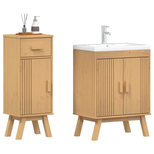 Badezimmermöbel Set Braun Kiefer Massivholz 2-teilig