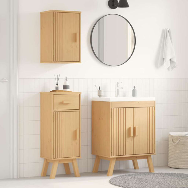 Badezimmermöbel Set Braun Kiefer Massivholz 3-teilig