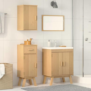 Badezimmermöbel Set Braun Kiefer Massivholz 3-teilig