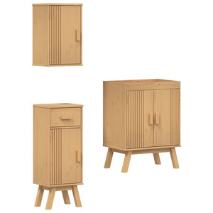 Badezimmermöbel Set Braun Kiefer Massivholz 3-teilig