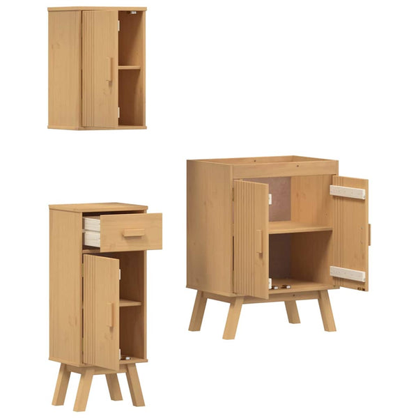 Badezimmermöbel Set Braun Kiefer Massivholz 3-teilig