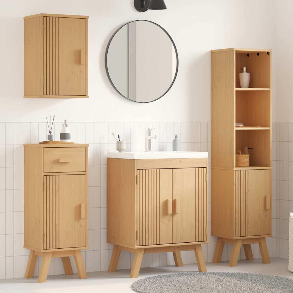 Badezimmermöbel Set Braun Kiefer Massivholz 4-teilig