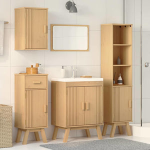 Badezimmermöbel Set Braun Kiefer Massivholz 4-teilig