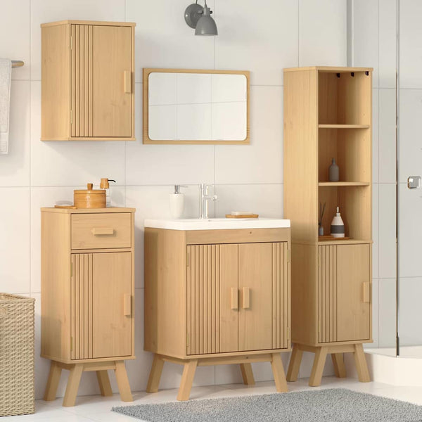 Badezimmermöbel Set Braun Kiefer Massivholz 4-teilig
