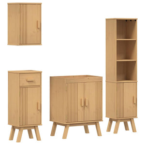 Badezimmermöbel Set Braun Kiefer Massivholz 4-teilig