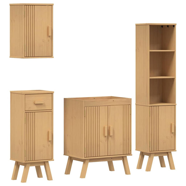 Badezimmermöbel Set Braun Kiefer Massivholz 4-teilig