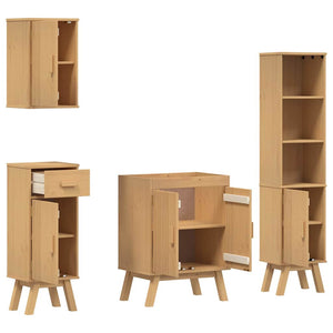 Badezimmermöbel Set Braun Kiefer Massivholz 4-teilig