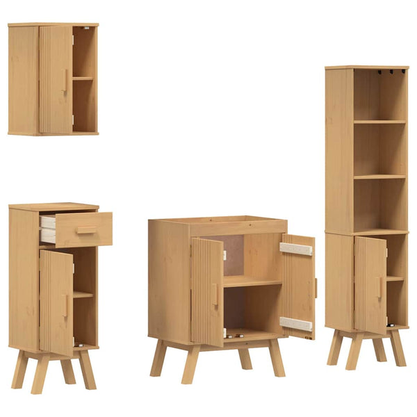 Badezimmermöbel Set Braun Kiefer Massivholz 4-teilig