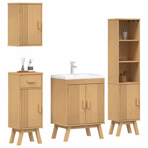 Badezimmermöbel Set Braun Kiefer Massivholz 4-teilig