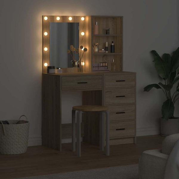 Schminktisch Braun mit LED-Lichtern