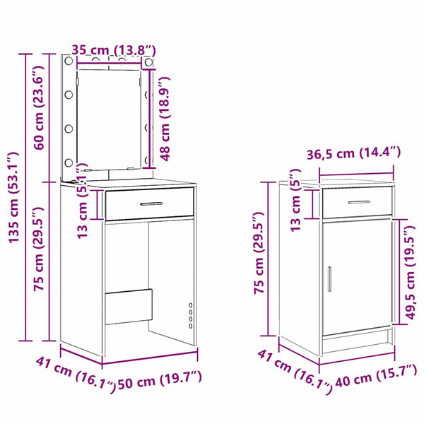 vidaXL Coiffeuse avec porte 2 pcs Marron 50 x 41 x 135 cm Bois d'ingénierie