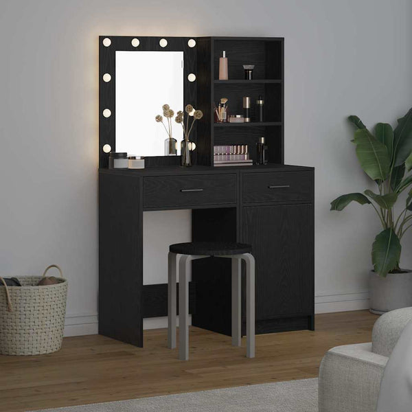 vidaXL Ensemble coiffeuse avec LED et étagère 2 pcs Noir aspect chêne