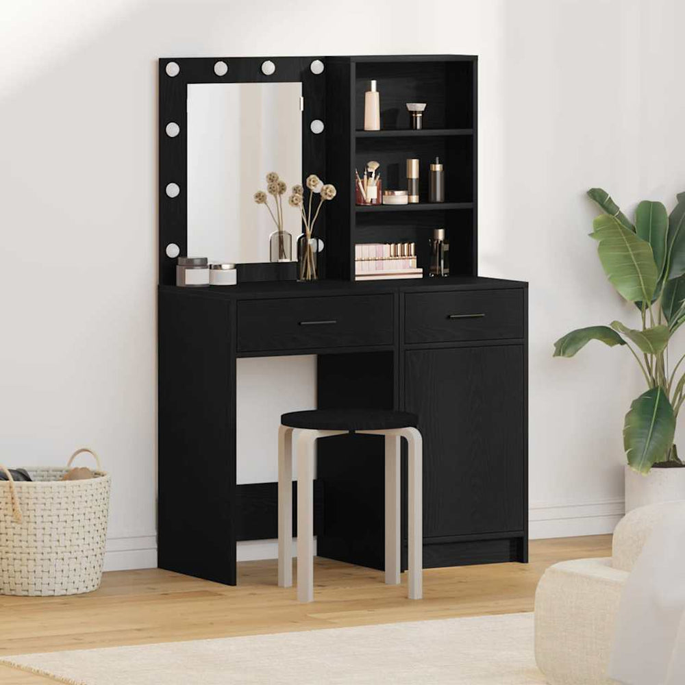 Schminktisch mit LED und Regal Schwarz Eiche