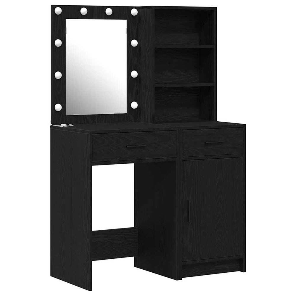 Schminktisch mit LED und Regal Schwarz Eiche