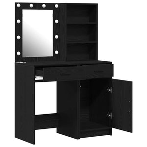vidaXL Ensemble coiffeuse avec LED et étagère 2 pcs Noir aspect chêne