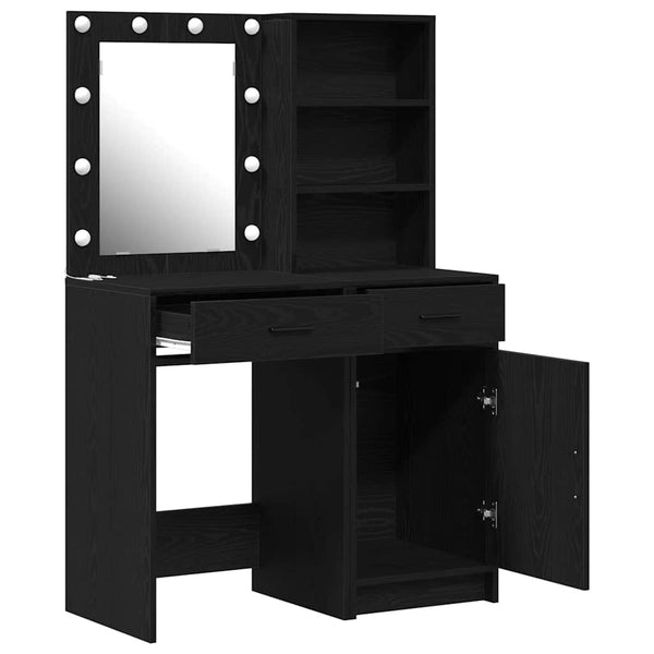 vidaXL Ensemble coiffeuse avec LED et étagère 2 pcs Noir aspect chêne