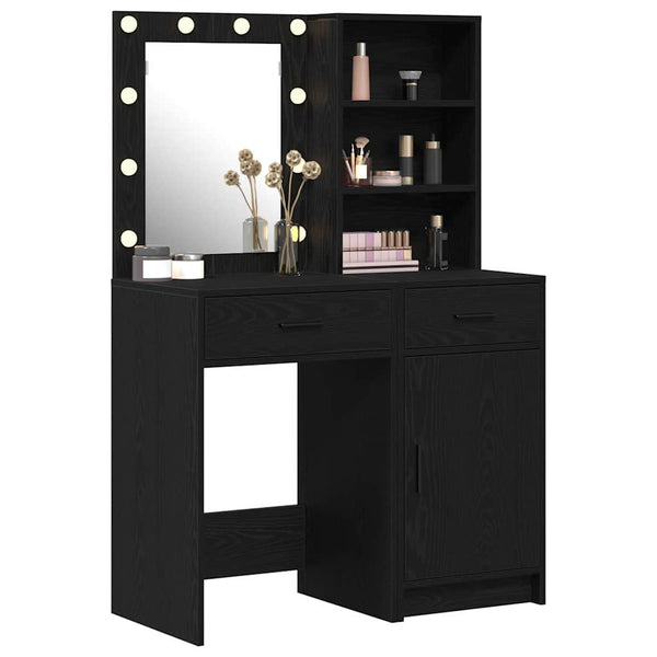 vidaXL Ensemble coiffeuse avec LED et étagère 2 pcs Noir aspect chêne