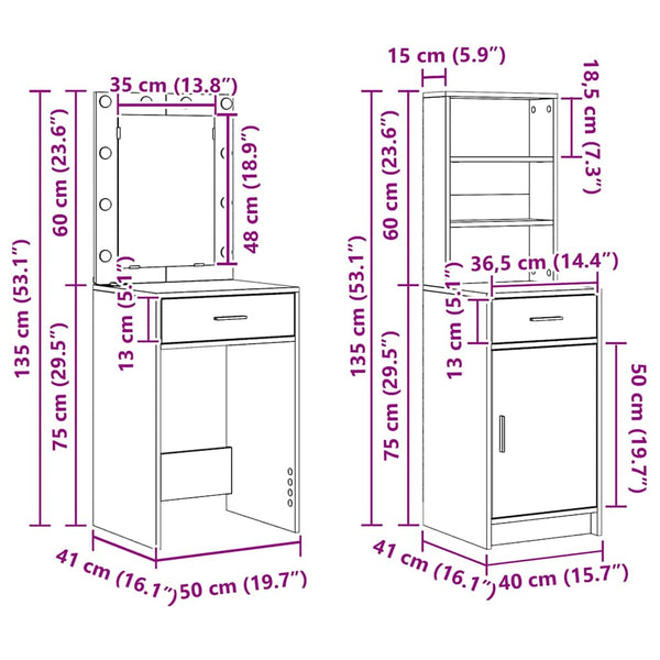 vidaXL Ensemble coiffeuse avec LED et étagère 2 pcs Noir aspect chêne