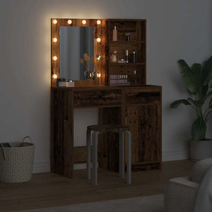 Schminktisch mit LED und Regal, Altholz