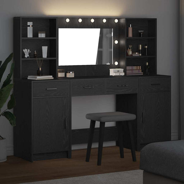 Schminktisch Set mit LED & Regal Schwarz Eiche