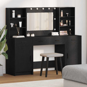 Schminktisch Set mit LED & Regal Schwarz Eiche