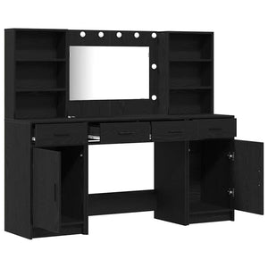 Schminktisch Set mit LED & Regal Schwarz Eiche