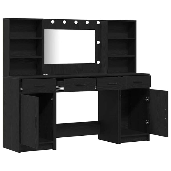 Schminktisch Set mit LED & Regal Schwarz Eiche