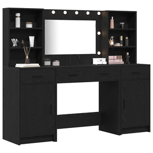 Schminktisch Set mit LED & Regal Schwarz Eiche