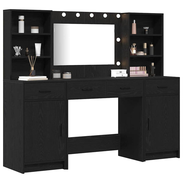 Schminktisch Set mit LED & Regal Schwarz Eiche