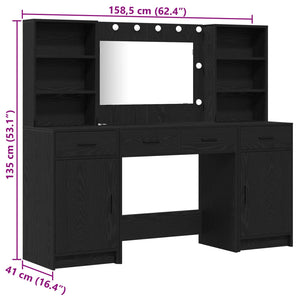 Schminktisch Set mit LED & Regal Schwarz Eiche