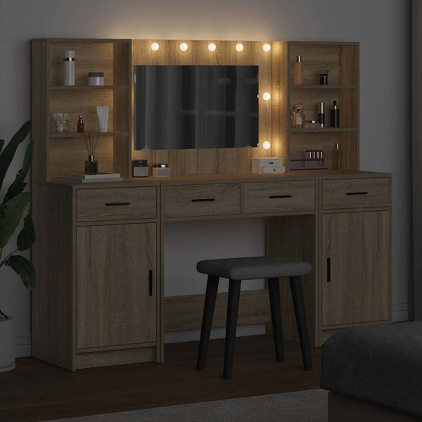 Schminktischset mit LED Sonoma-Eiche