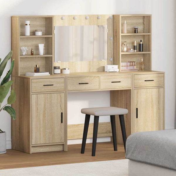 Schminktischset mit LED Sonoma-Eiche