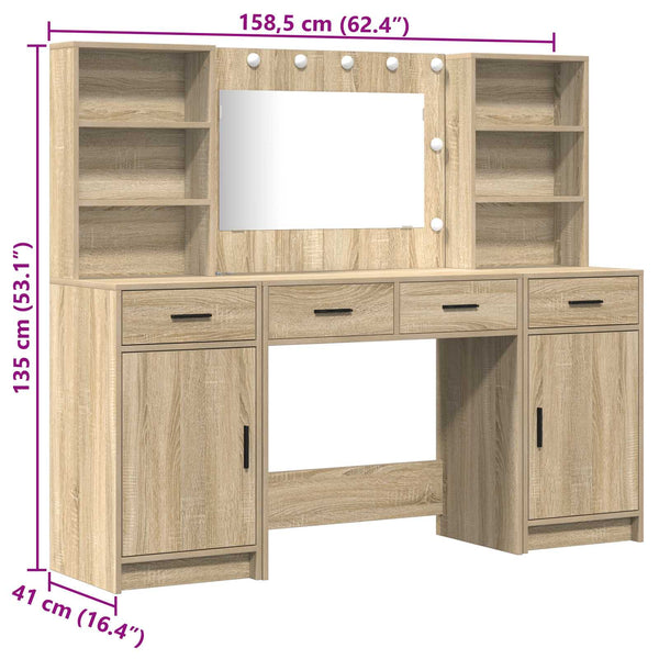 Schminktischset mit LED Sonoma-Eiche