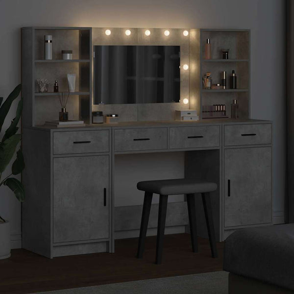 Schminktisch mit LED und Tür, Betongrau