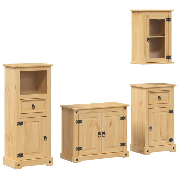4-teiliges Badmöbel-Set Kiefer Massivholz