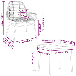 3-teiliges Garten Esszimmerset aus Polyrattan