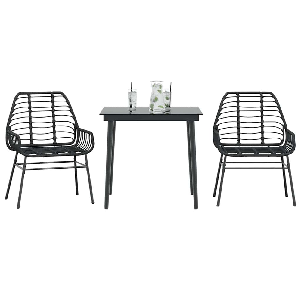vidaXL Ensemble de salle à manger de jardin 3 pièces en polyrotin noir et verre