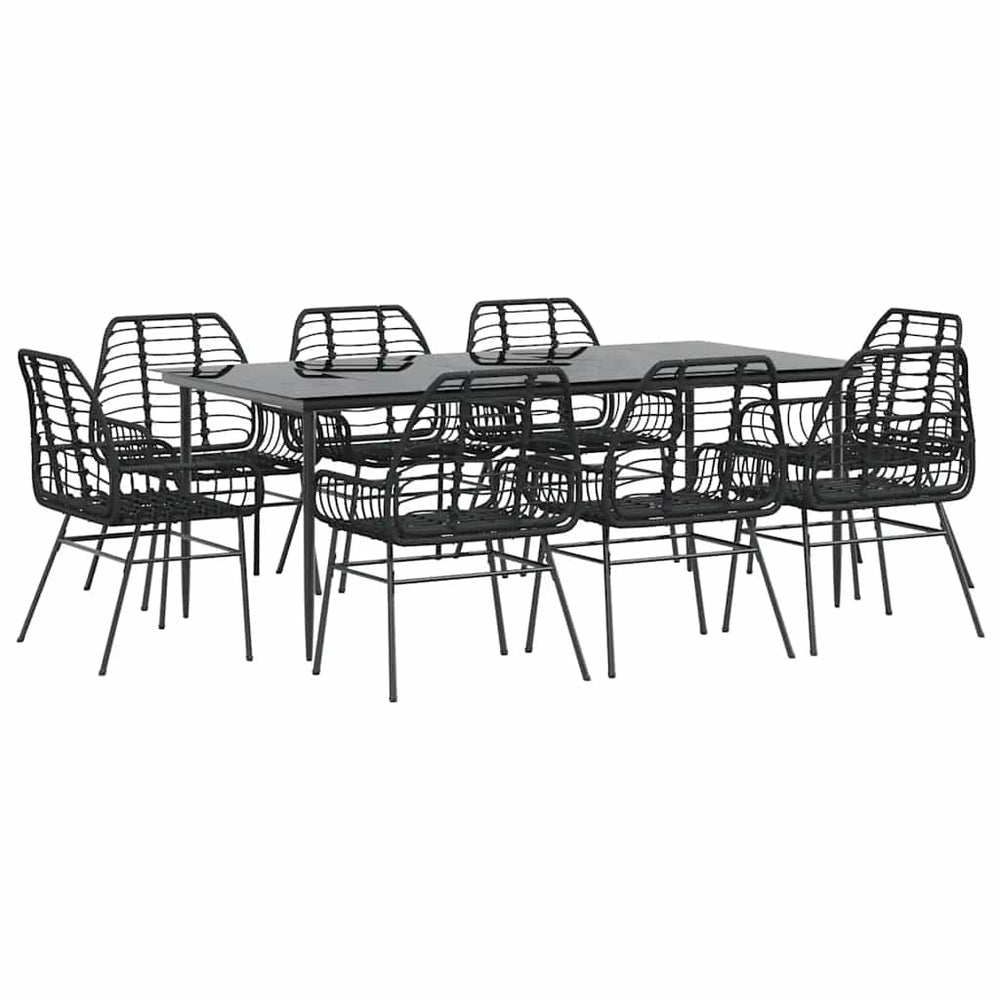 vidaXL Ensemble de salle à manger de jardin 9 pcs en résine tressée et verre noir