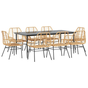 9-teiliges Garten Esszimmerset Braun Rattan