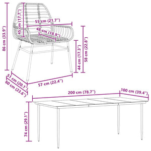 9-teiliges Garten Esszimmerset Braun Rattan