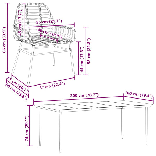 9-teiliges Garten Esszimmerset Braun Rattan