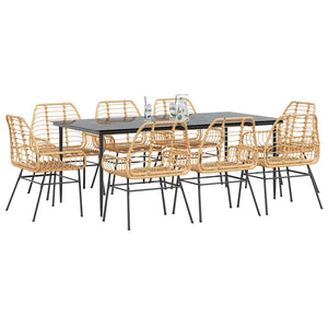 9-teiliges Garten Esszimmerset Braun Rattan
