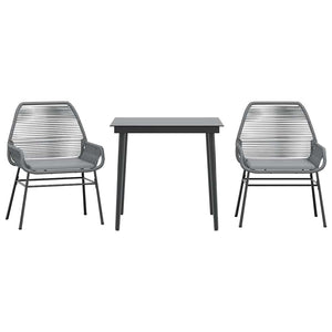 3-tlg. Garten Essgruppe Grau Poly Rattan
