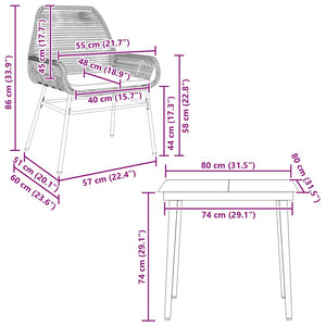 3-tlg. Garten Essgruppe Grau Poly Rattan