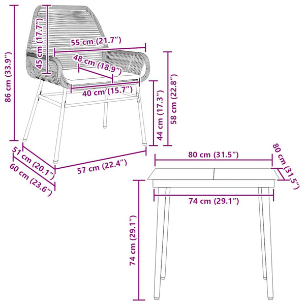 3-tlg. Garten Essgruppe Grau Poly Rattan