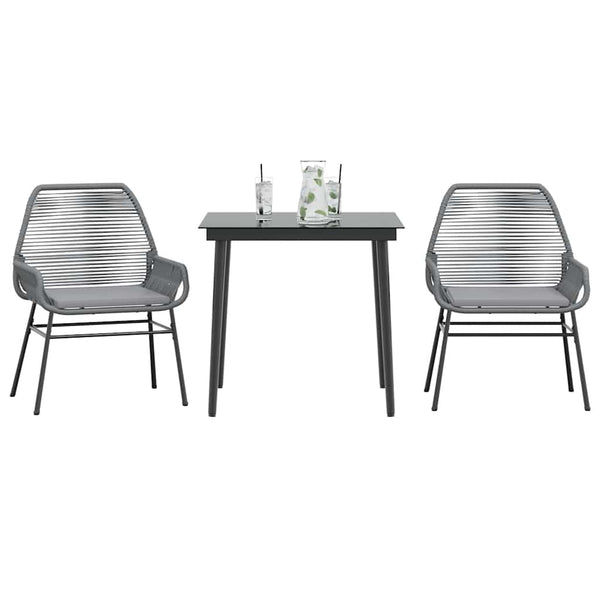 3-tlg. Garten Essgruppe Grau Poly Rattan