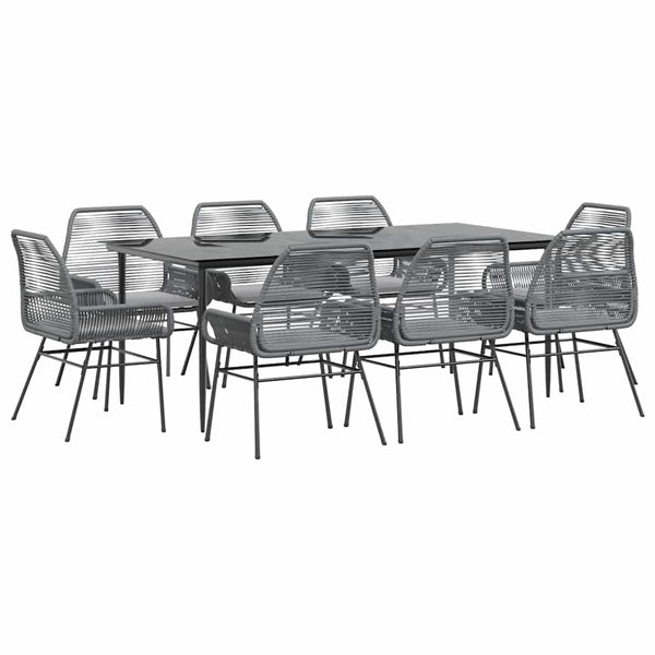 9-teilige Garten Essgruppe Grau Poly Rattan